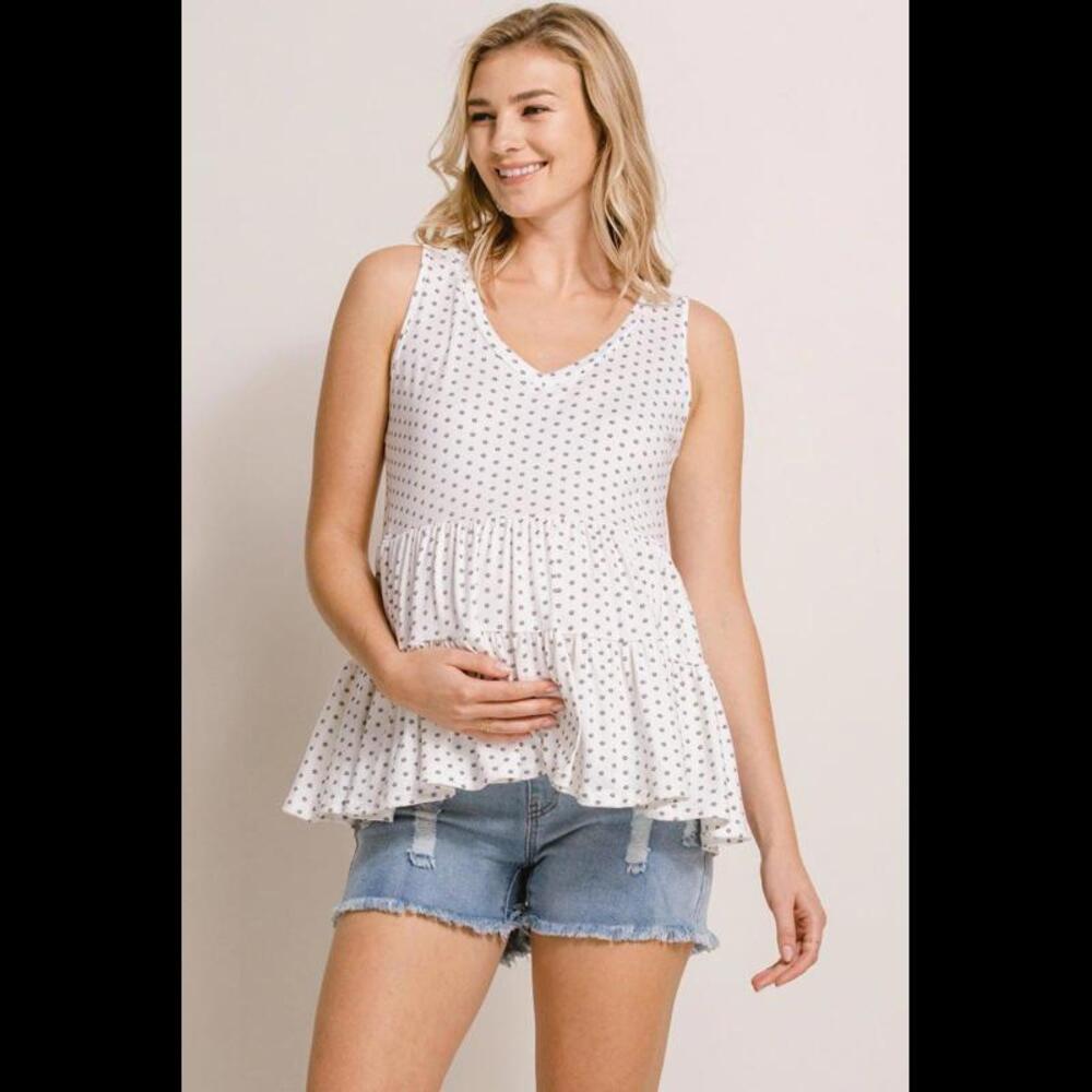 XL Womens Maternity V-Neck Flowy Maternity Tank Top - Off White / Black